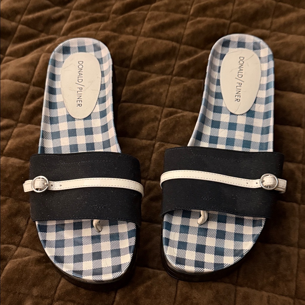 Donald J. Pliner Navy And White Slide Sandals